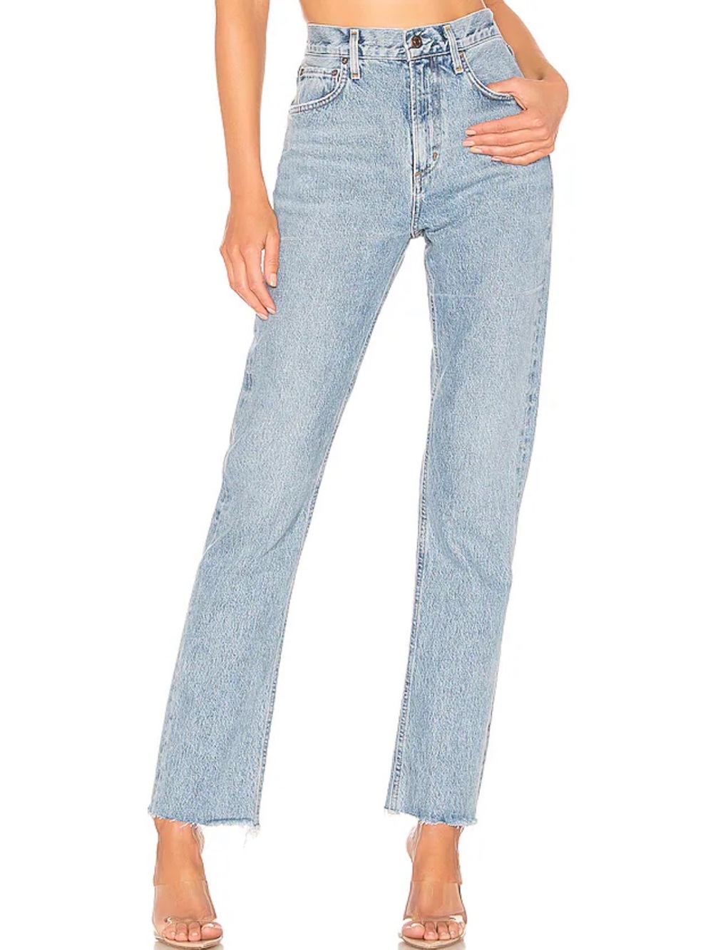 Agolde Cherie High Rise Straight Jeans Size 28 Raw Hem Merit Light Wash Denim